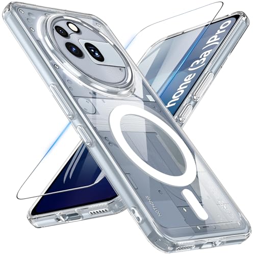 RC1WD Magnetic for Nothing Phone (3a) Pro Case with Screen Protector, Shockproof Slim TPU Bumper Anti-Scratch Clear Phone Cover for Nothing Phone (3a) Pro (Transparent)
