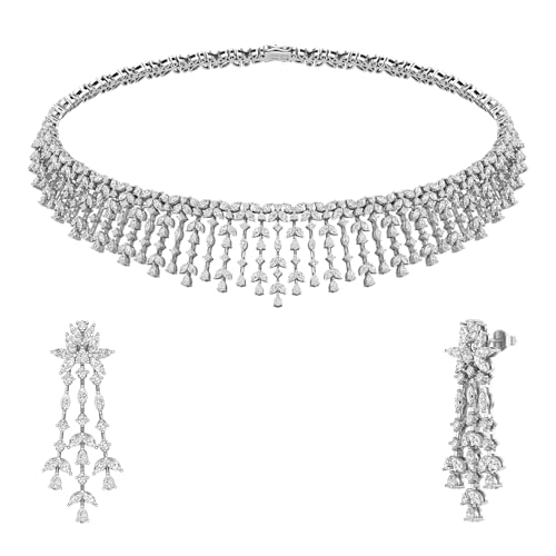 Dazzlingrock Collection 18K Solid White Gold Marquise with Pear & Round White Diamond Festoon Choker Necklace, Luxury Statement Jewelry for Women, 23.03 Cttw (E-F Color, VS1 Clarity, HRD Certified)