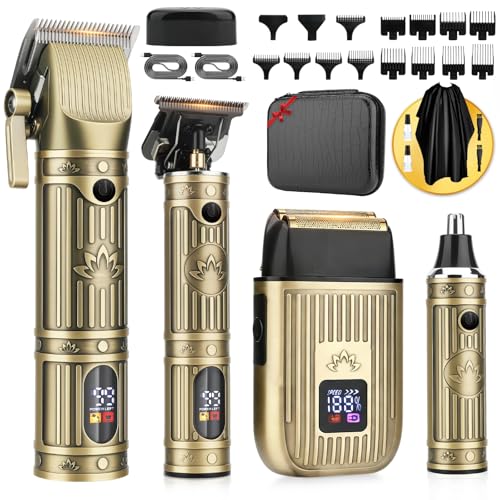 Bomxin Hair Clippers for Men Professional, T-Blade Barber Clippers and Trimmer Set, 4 in 1 Mens Cordless Hair Clipper for Barber Kit, Electric Beard Trimmer with Package Case,Gifts