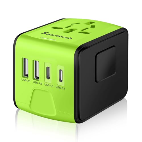 SAUNORCH Universal Travel Adapter, PD 35W 7 in 1 International Power Plug Adapter with 7.0A 4 USB-C and 2 USB-A Fast Wall Charger, Worldwide AC Outlet for US Europe UK AUS Asia
