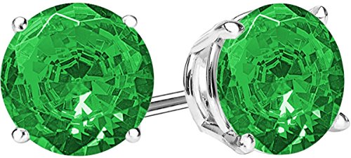 14K White Gold 4 Carat Natural Emerald Stud Earrings 4 Prong Push Back for Women