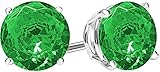 14K White Gold 4 Carat Natural Emerald Stud Earrings 4 Prong Push Back for Women