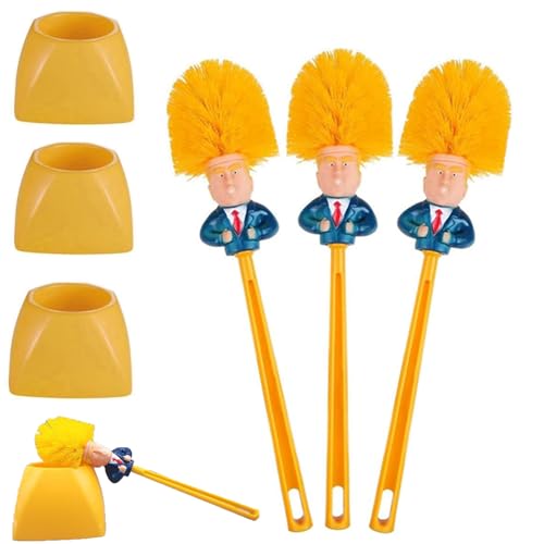 Trump Toilet Brush - Donald Trump Toilet Brush with Holder, Long Handle Toilet Brush, for Bathroom Cleaning Toilet Brush, Suitable for Daily Cleaning - Funny Gift (3 Pieces)