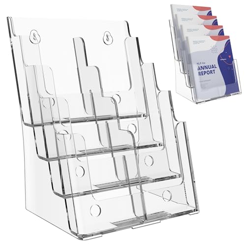 HLF-ho Brochure Holder 8.5x11 Inch with Removable Divider for 4x9 inch Acrylic Literature Holders Clear Plastic Flyer Display Stand for Pamphlets, Booklets for Office, Countertop Use