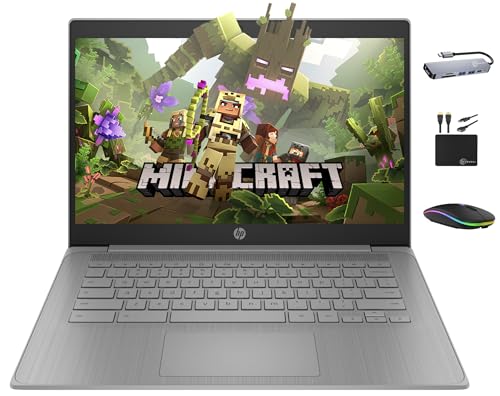 HP Chromebook 14" HD Premium Laptop Computer for Student Business, Quad-Core Celeron N4120 Processor, 4GB RAM, 564GB Storage (64GB eMMC + 500GB Ext), Webcam, Long Battery, Chrome OS +MarxsolAccessory