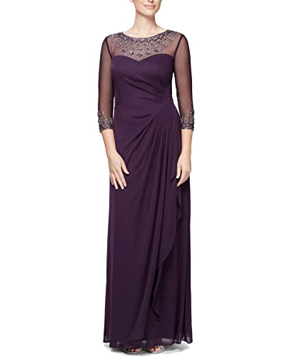 Alex Evenings Womens Long A-line Mother of The Bride Dress with Illusion Neck and Sleeves (Petite and Regular Sizes)