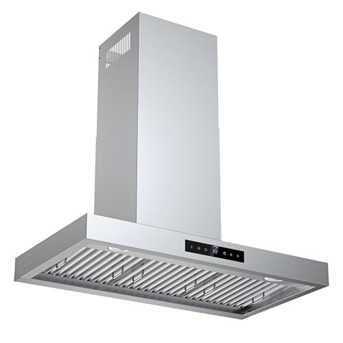 TAZPI 36 Inch Wall Mount Range Hood 1200CFM, 4-Speed Wall Mount Range Hood with Touch Control & Gesture Sensing Stainless Steel Kitchen Stove Vent Hoods with 2 LED Lights Beverage Refrigerator