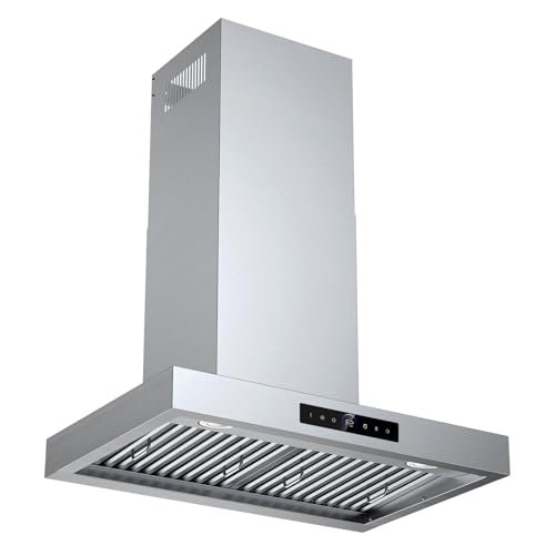 TAZPI 30 Inch Wall Mount Range Hood 1200CFM, 4-Speed Wall Mount Range Hood with Touch Control & Gesture Sensing Stainless Steel Kitchen Stove Vent Hoods with 2 LED Lights Beverage Refrigerator