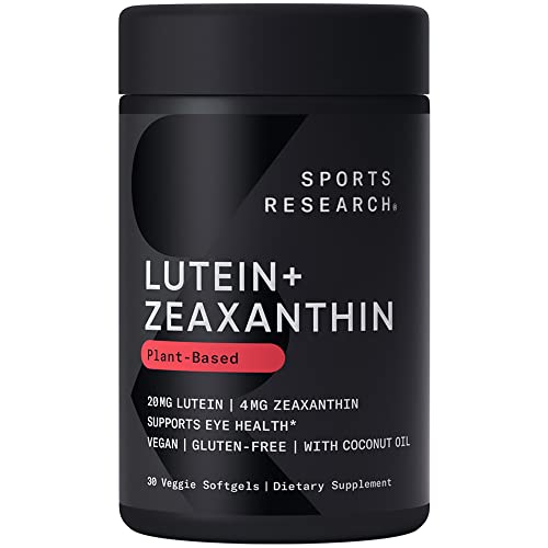 Sports Research® Vegan Lutein 20mg with Zeaxanthin & Organic Coconut Oil - Supports Vision & Eye Health - Vegan Certified · Non-GMO · Gluten Free