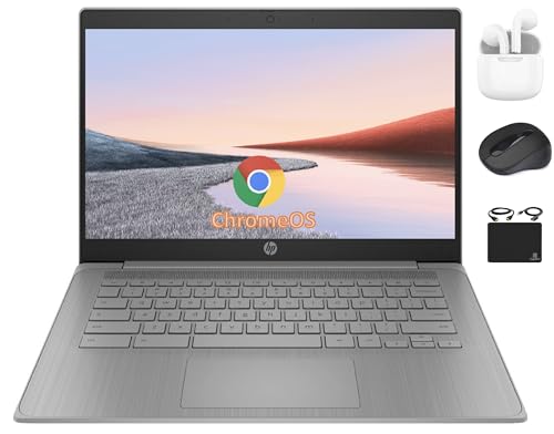 HP Chromebook 14" HD Flagship Laptop for Student Business, Quad-Core Celeron N4120 Processor, 4GB RAM, 192GB Storage (64GB eMMC + 128GB Card), Webcam, WiFi, Long Battery, Chrome OS+HubxcelAccessory