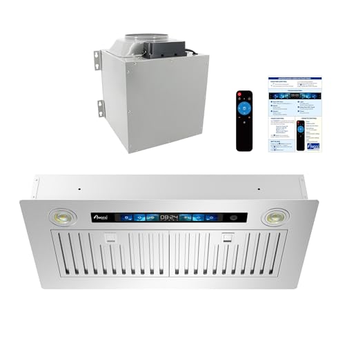 Awoco 28"Wx15"D Ceiling Insert Mount Split Quiet Range Hood with Voice, Gesture, Touch, Remote Controls, 1000 CFM Kitchen Hood with 4-Speed Exhaust Fan, Stainless Steel Stove Hood with 8" Blower
