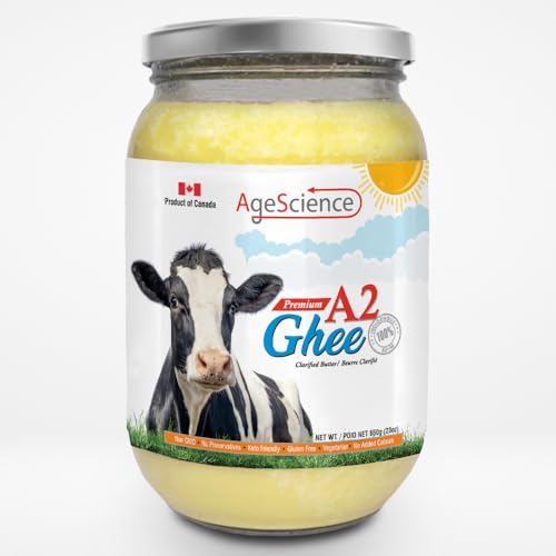 AgeScience A2 Ghee, Made in Canada, First time in Canada A2 Ghee, Non GMO, Lactose and Gluten Free – 650 grams