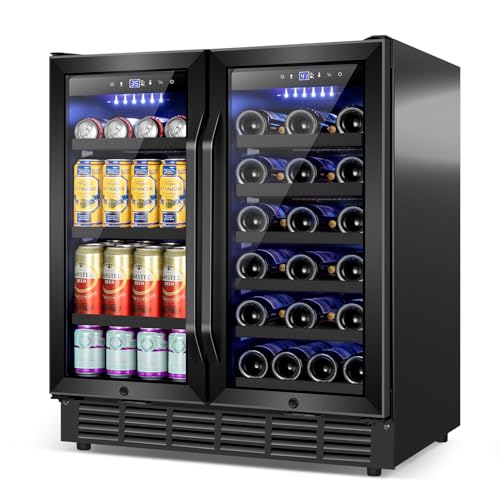 Velivi 30 Inch Wine and Beverage Refrigerator Black- Dual Zone Beverage Fridge Under Counter/Freestanding Drink and Beer Fridge Built-In Home Kitchen Bar or Office