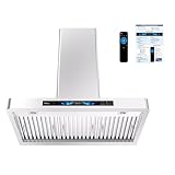 Awoco 36" Wall Mount Range Hood, T-Shape Kitchen Hood with 800 CFM, Voice, Gesture, Touch & Remote Controls, Stainless Steel, 6" Vent, Dimmable LED Lights, Baffle Filters, Adjustable Chimney