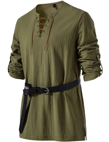 JEMITOP Men's Pure Cotton Vintage Lace Up Shirts for Pirate Renaissance Viking Medieval Costume Without Belt