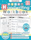 Print Handwriting Workbook: A Fun Trace & Learn Practice Book to Quickly Improve Penmanship with Fun Facts and Silly Sentences