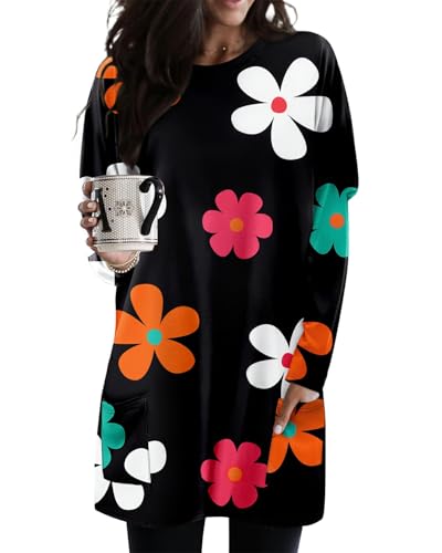 KISSMODA Womens Casual Tunic Tops for Leggings Long Sleeve Fall Shirts with Pockets