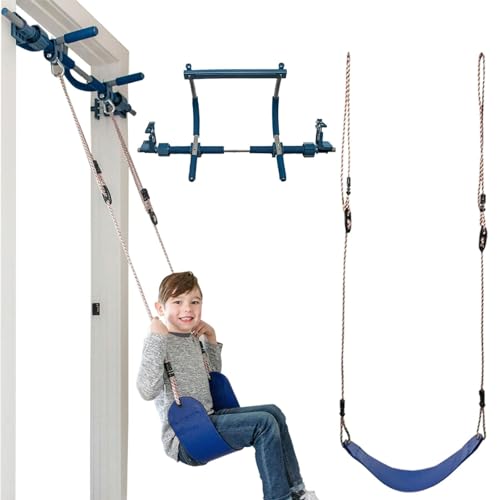 Gym1 Doorway Gym for Kids, Includes Door Sensory Swing, Indoor Pull-Up Bar for Adults, Rings, Hanging Trapeze, Ladder & Knotted Rope, Holds Up to 300 Lbs