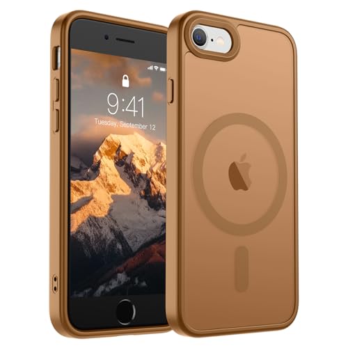 SUPFINE Magnetic for iPhone SE Case 2022 (3rd)/2020 (2nd), iPhone 8 Case (Compatible with MagSafe) (Military Grade Drop Protection) Slim Translucent Matte Phone Case,Brown