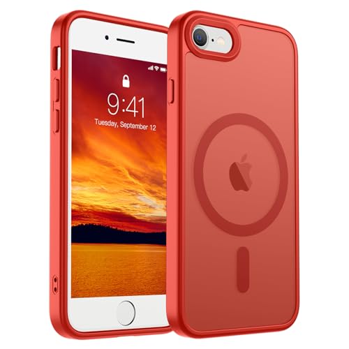 SUPFINE Magnetic for iPhone SE Case 2022 (3rd)/2020 (2nd), iPhone 8 Case (Compatible with MagSafe) (Military Grade Drop Protection) Slim Translucent Matte Phone Case,Red