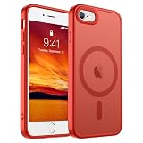 SUPFINE Magnetic for iPhone SE Case 2022 (3rd)/2020 (2nd), iPhone 8 Case (Compatible with MagSafe) (Military Grade Drop Protection) Slim Translucent Matte Phone Case,Red