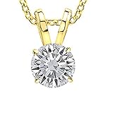 Houston Diamond District 0.5 to 12 Carat IGI Certified LAB GROWN Diamond Round Cut 4 Prong Pendant Necklace with Chain (H-I Color, VS1-VS2 Clarity) 18K Yellow Gold 18" Gold Chain 12 Carat