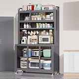 Freestanding Multi-Layer Kitchen Floor Cupboard，Microwave Storage Stand,Kitchen Small Appliance Cabinet Storage, 6 Tier Free Standing Microwave Stand Metal Shelves, Bakers Rack Metal for Kit