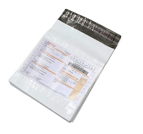 POWERLON Tamper Proof(Size-16x20) Plastic Courier Packing Bag with Pod - 55 Microns Ecommerce Packaging, Envelopes, Pouches & Covers, White and Black, Pack of 100 Pcs