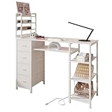 NinPeen Manicure Table Nail Desk for Nail tech with Drawers and Power Outlet,Nail Beauty Table with Storage and Open Shelves for Home,Workshop,Makeup Beauty Salon Workstation (White)