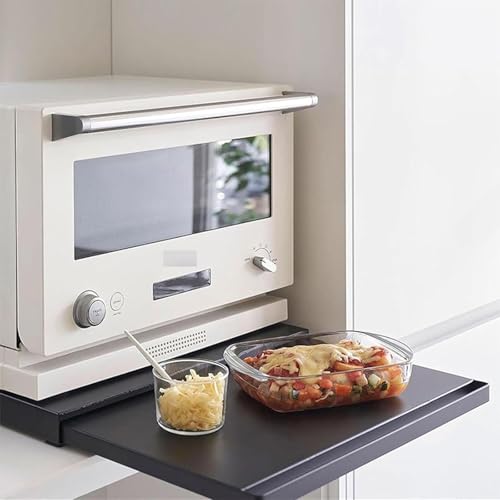 Expandable Microwave Shelf Countertop Organizer – Heavy-Duty Microwave Stand with Drawers & Pull-Out Shelf – Adjustable Kitchen Stand for Small Appliances & StorageBlack,One Size