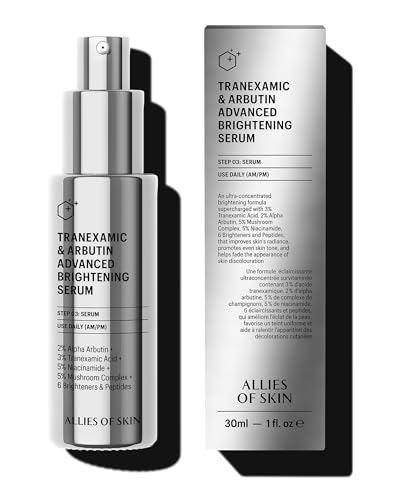 Allies of Skin Tranexamic & Arbutin Advanced Brightening Serum | Lightweight Daily Serum with Peptides | 3% Tranexamic Acid, Helps Revive Tired Complexions | 1.6 fl oz