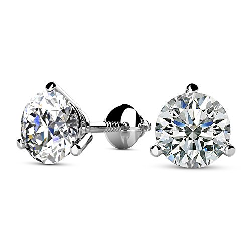 Houston Diamond District 1 to 10 Carat IGI Certified LAB-GROWN Round Diamond Earrings 3 Prong Screw Back Ultra Premium Collection for Women (E-F Color, SI1-SI2 Clarity) Platinum 10 Carat