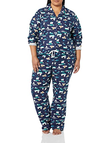 Amazon Essentials Womens Flannel Long-Sleeve Button Front Shirt and Pant Pajama Set