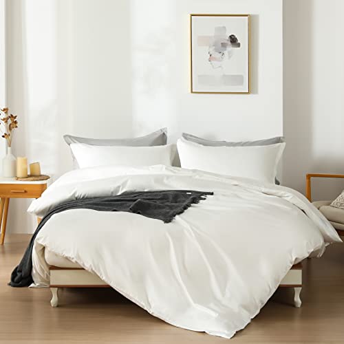 homebox Cotton Duvet Cover Set - 100% Egyptian Cotton Cream Branch Print Bedding Set Queen Size - 1200 Thread Count Breathable and Textured Duvet Cover Set for All Seasons