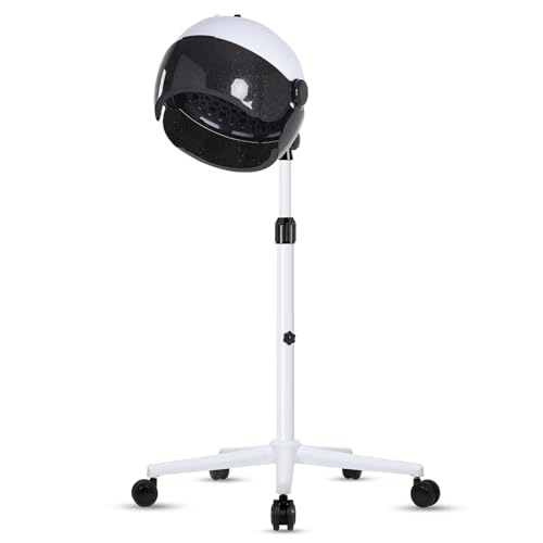 Hooded Hair Dryer, Professional Hood Dryer on Wheels, Sit Under Dryer, Standing Hair Dryer, White