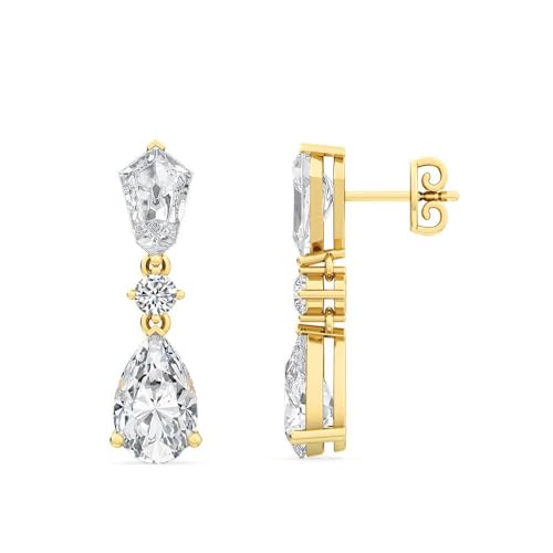 Houston Diamond District 1 to 10 Carat Kite, Pear and Round Cut LAB GROWN Diamond Drop Earrings for Women(Color H-I Clarity VS1-VS2) 14K Yellow Gold 8 Carat