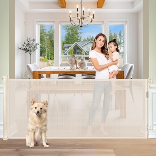 110 Inch Extra Long Retractable Dog & Baby Gate for Large Openings, Stairs & Doorways