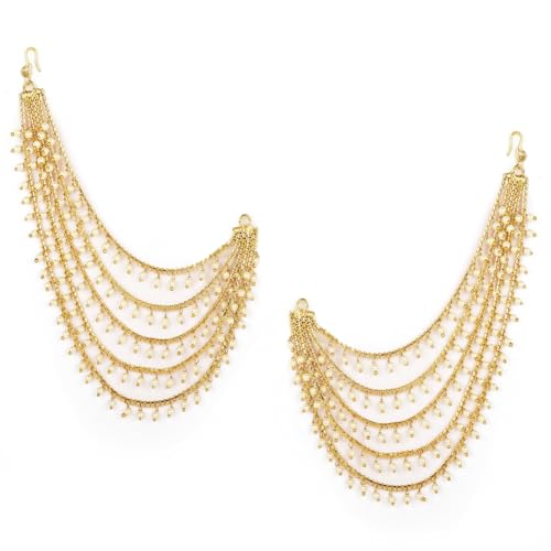 Shining Diva Fashion Bahubali Pearl Chain Hair Accessories Traditional Stylish Fancy Golden Gold Plated Earrings For Women (rrsd16080er), One, Metal, No Gemstone