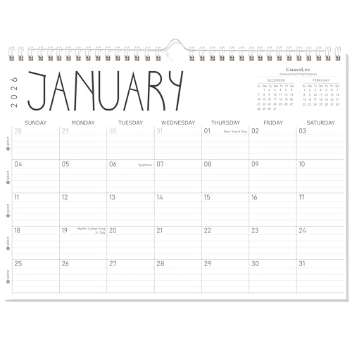 GuassLee Wall Calendar 2025 12/24 Monthly Hanging Wall Calendar with Spiral Binding, Week Numbers for School Home Office Planning & Organizing
