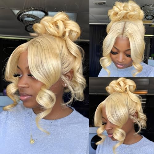 wigcool Hidden Strap Body Wave 360 613 Lace Front Wig Human Hair Glueless Wigs Human hair Pre Plucked Pre Bleached 180% Density Blonde Wig With Drawstring HD Full Lace Human Hair Wigs 26Inch