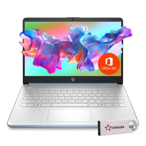 HP 14 Laptop Ultra Thin & Light, Intel N150 Quad-Core Processor, 8G RAM, 128GB SSD, HDMI, USB-C, WiFi 6, SD Card Reader, Microsoft Office 365 Included, Windows 11, Sky Blue, XtreDura Accessories