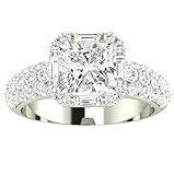 Houston Diamond District 1.75 to 6.75 Carat LAB GROWN Diamond Halo Style Baguette And Pave Set Round Cushion Cut Diamond Engagement Ring (E-F Color VS2-SI1 Clarity) 14K White Gold 6.75 Carat Size-9