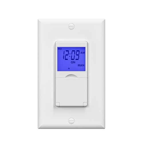 BN-LINK 7 Day Programmable in-Wall Timer Switch for Lights, Fans and Motors, Single Pole and 3 Way (Compatible with SPDT) Both Use, Neutral Wire Required, White(Blue Backlight)