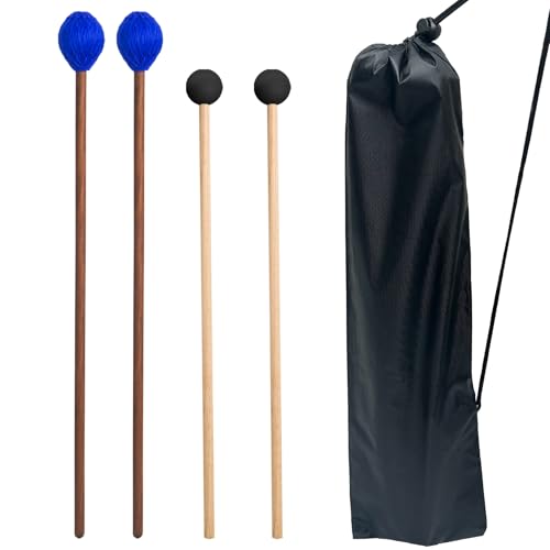 VixxNoxx Drum Mallets Kit Felt, Rubber, Marimba, 5A Drumsticks with Bag, Percussion Instrument Beginner Accessories for Steel Drum, Bass Drum, Cymbals, Glockenspiel, Xylophone Mallet