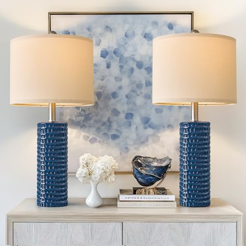 PORTRES Farmhouse Ceramic Table Lamp for Living Room Bedside Lamps for Bedroom Nightstand Lamp End Table Lamps