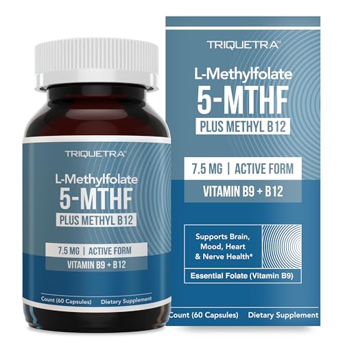 Triquetra Health L Methylfolate 7.5mg Plus Methyl B12 Cofactor – Metabolically Active 5-MTHF Form, Mood, Cognition, and Methylation (Capsule or Liquid)