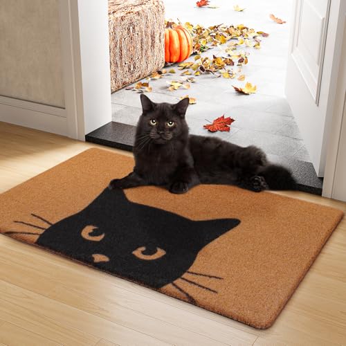 UINI Door Mat Outdoor Indoor Welcome Mats, Cute Cat Front Doormat, Non Slip Durable Entrance Rugs for Front Door, Inside Outside Entry, Porch, Resist Dirt, 17" x 30", Easy to Clean