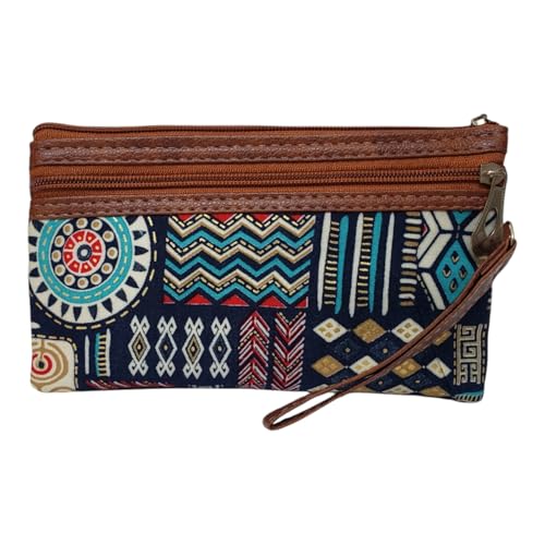Lassie® Clutch For Women | Handicraft Purse For Women | 3 Zipper Compartments wallet for Girls | Ladies Purse For Daily Use | Ikkat Print Cotton Hand Purse (Cotton Rayon)