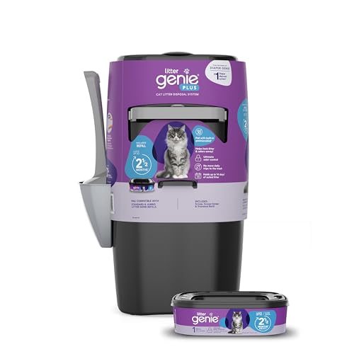Litter Genie Plus Pail (Silver) Cat Litter Box Waste Disposal System for Odor Control