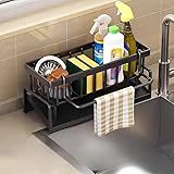UTTARZONE Sponge Holder for Kitchen Sink - Dish Soap Brush Holding Rack Stand - Sinks Organizer Caddy (Black)